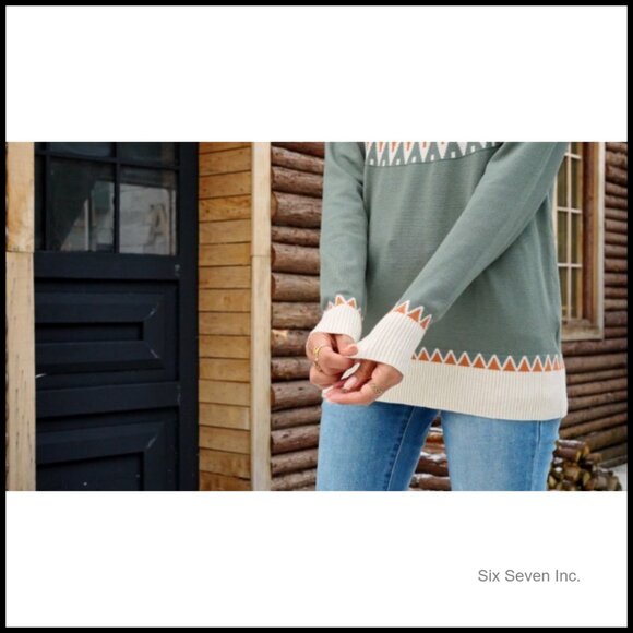 Vintage Fair Isle Sweater Raglan Sleeve Crew Neck Knitted Pullover Comfy Warm - Picture 7 of 7